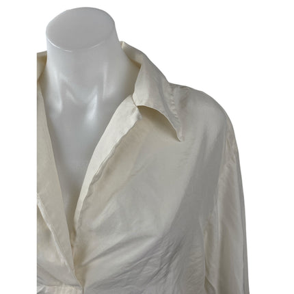 Banana Republic 100% Silk White V Neck Collared Long Sleeve Shirt Blouse Top S