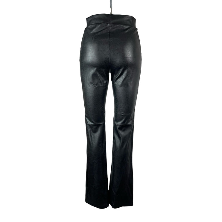 Commando Women's Black Faux Leather Vegan Pintuck Slit Flare Trousers Pants XS