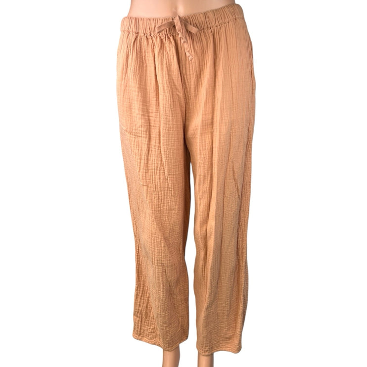 Aritzia Wilfred Orange Tan Elastic Waist Straight Wide Pull On Trousers Pants S