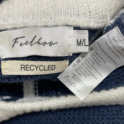 Feelkoo Women's Navy Blue White Sleeveless Striped Knit Sweater Vest Top Sz M/L