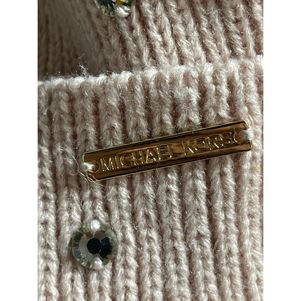 Michael Kors Cream Crystal Rhinestone Embellished Rib Cuff Hat Beanie One Size