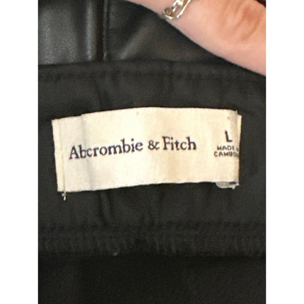 Abercrombie & Fitch Black Faux Vegan Leather Elastic Waist Wide Leg Shorts Sz L