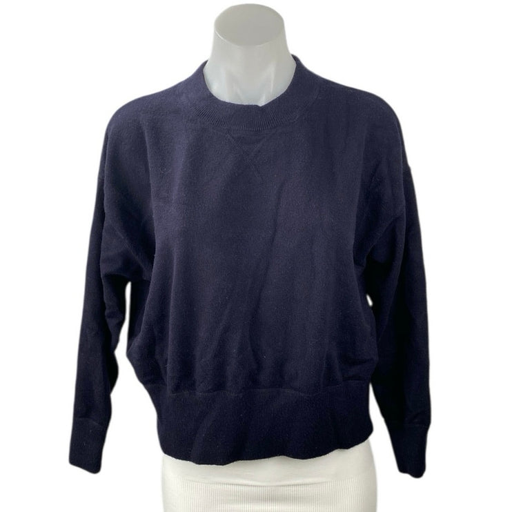 Zara Women's Navy Blue High Neck Long Sleeve Knit Sweatshirt Sweater Top Size S