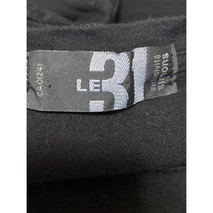 Le31 Simons Womens Black Sequin Bird Embroidered Crewneck T Shirt Tee Top Size L