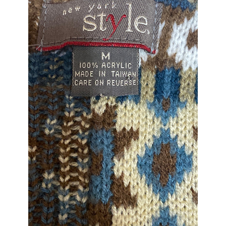 New York Style Multicolor Knit Argyle Geometric Sleeveless Sweater Vest Top Sz M