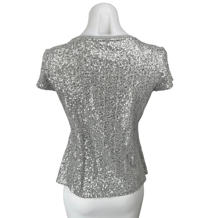 Calvin Klein Gray Silver Sequin Embellished Short Sleeve T Shirt Tee Top Size S