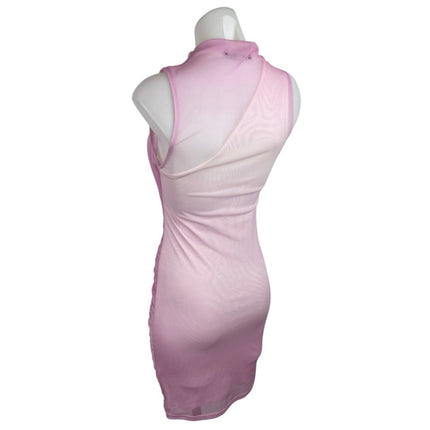 Zara Pink Ombre Sleeveless High Neck Ruched Mesh Sheer Mini Bodycon Ta –  Brie