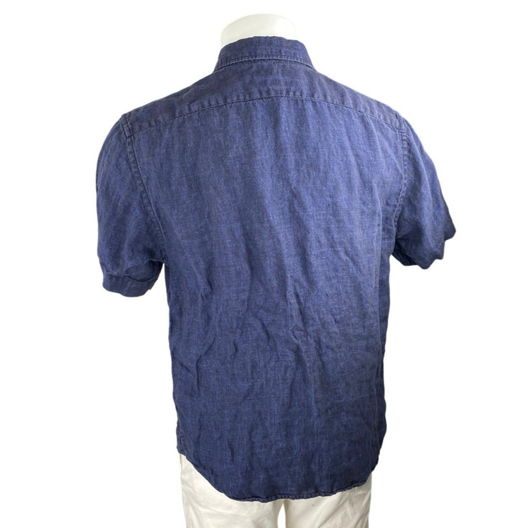 Banana Republic 100% Linen Men's Blue Short Sleeve Button Down Shirt Top Size M