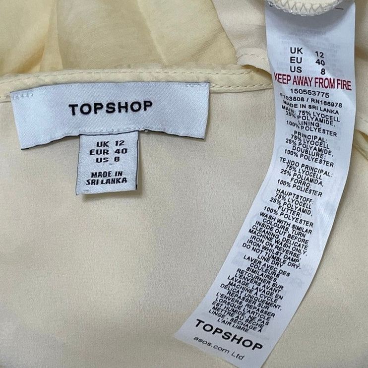 Topshop Women's Yellow Low Waisted Pleated Flare A Line Midi Skirt Size 8