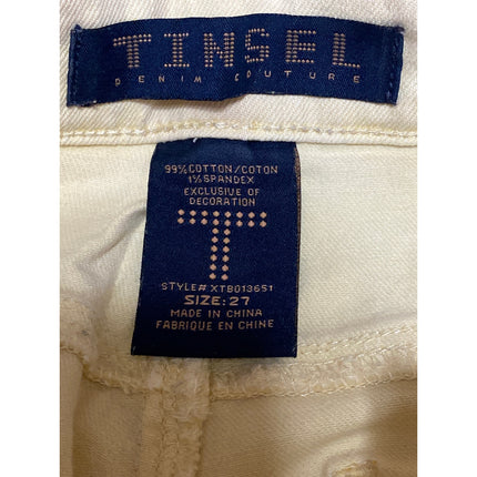 Tinsel Women's Yellow Floral Lace Hem Mid Rise Y2k Denim Jean Shorts Size 27
