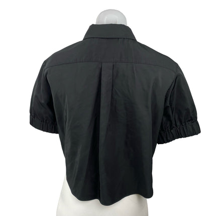 Zara Women's Black Collared Short Sleeve Crop Button Down Shirt Blouse Top Sz S