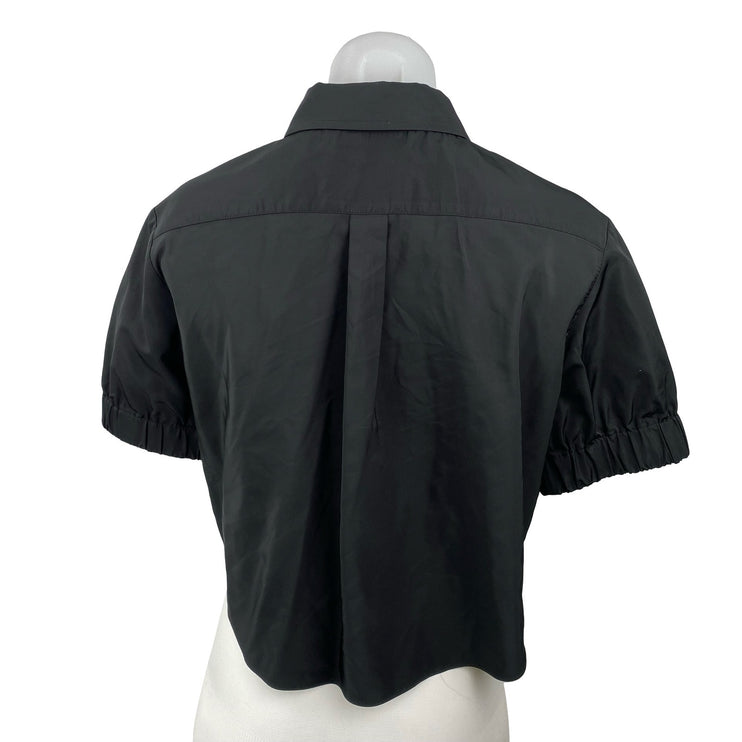 Zara Women's Black Collared Short Sleeve Crop Button Down Shirt Blouse Top Sz S