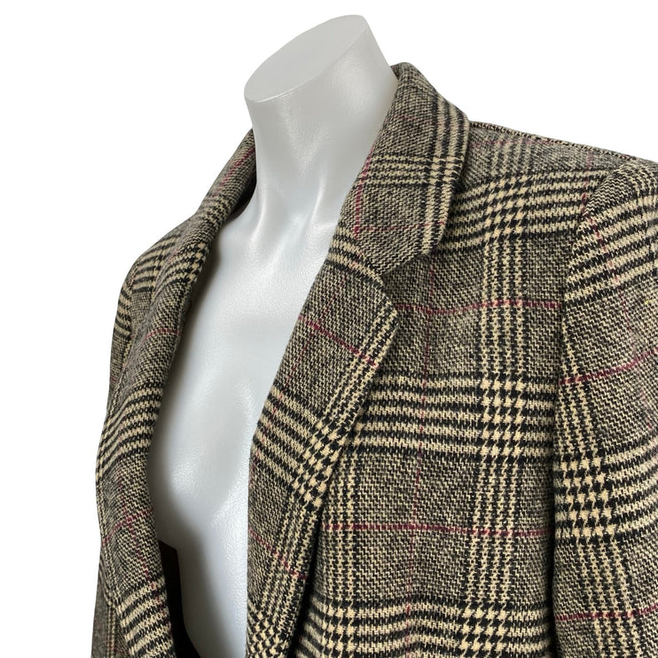 The Drop Women's Beige Plaid Long Sleeve Notch Lapel Blazer Coat Suit Jacket L