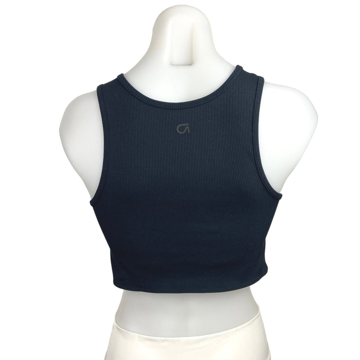 Gap Fit Blue Built In Sports Bra Round Neck Tie Hem Workout Crop Top Size S