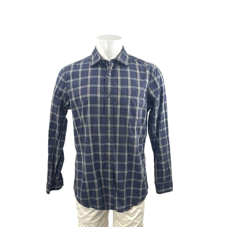 Banana Republic Men's Blue Plaid Classic Fit Long Sleeve Button Up Shirt Top L
