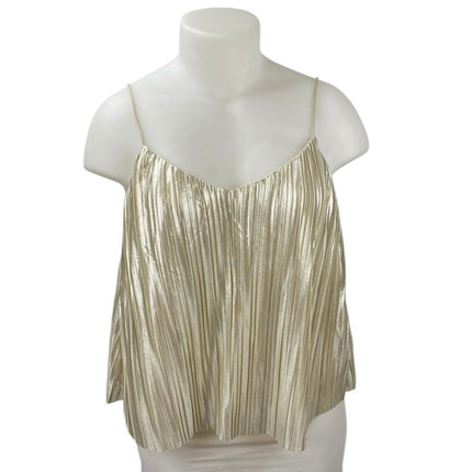 4SI3NNA Women's Gold Metallic Pleated Sleeveless Cami Camisole Crop tank Top XL