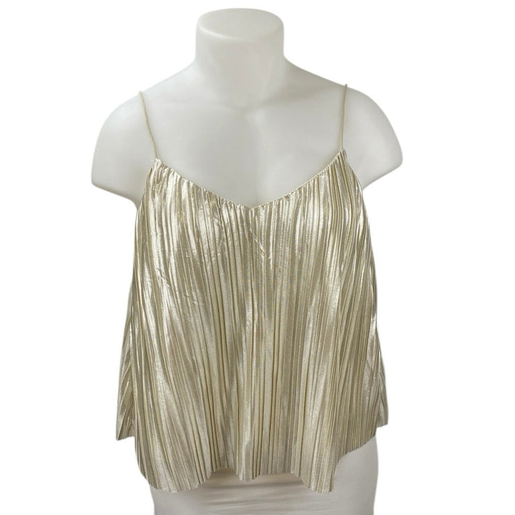 4SI3NNA Women's Gold Metallic Pleated Sleeveless Cami Camisole Crop tank Top XL