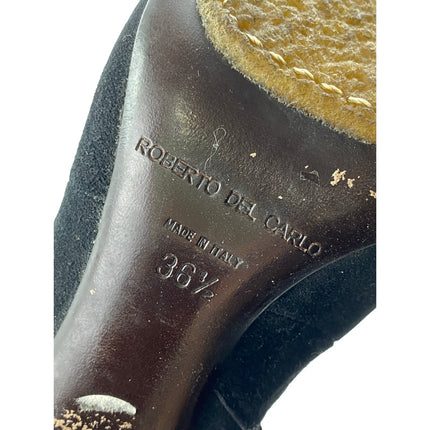 Roberto Del Carlo Women's Black Suede Leather Round Toe Zip Up Tall Boots Size 6