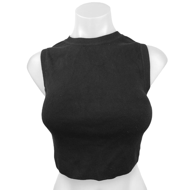 Zara Women's Black Ribbed Knit Sleeveless Crew Neck Pullover Bra Crop Top Size M