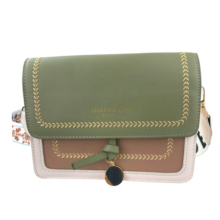 SN & Fashion Women's Green Wide Strap Fashion Flap Purse Crossbody Shoulder Bag