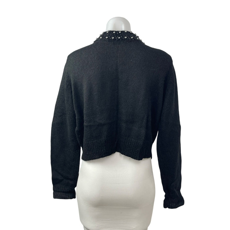 H&M Women's Black Wool Beaded Long Sleeve Crop Bolero Cardigan Sweater Top Sz L