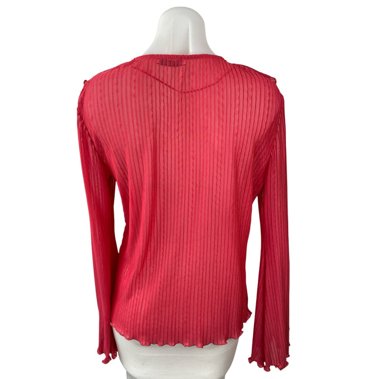 Zara Womens Red Sheer Ruffled Tie Front V Neck Long Sleeve Cardigan Blouse Top L