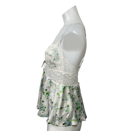 Victoria's Secret Green Floral Lace Sleeveless Cami Tank Peplum Blouse Top M