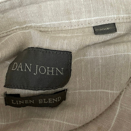 Dan John Men's Beige Linen Striped Long Sleeve Mock Neck Button Down Shirt XXL