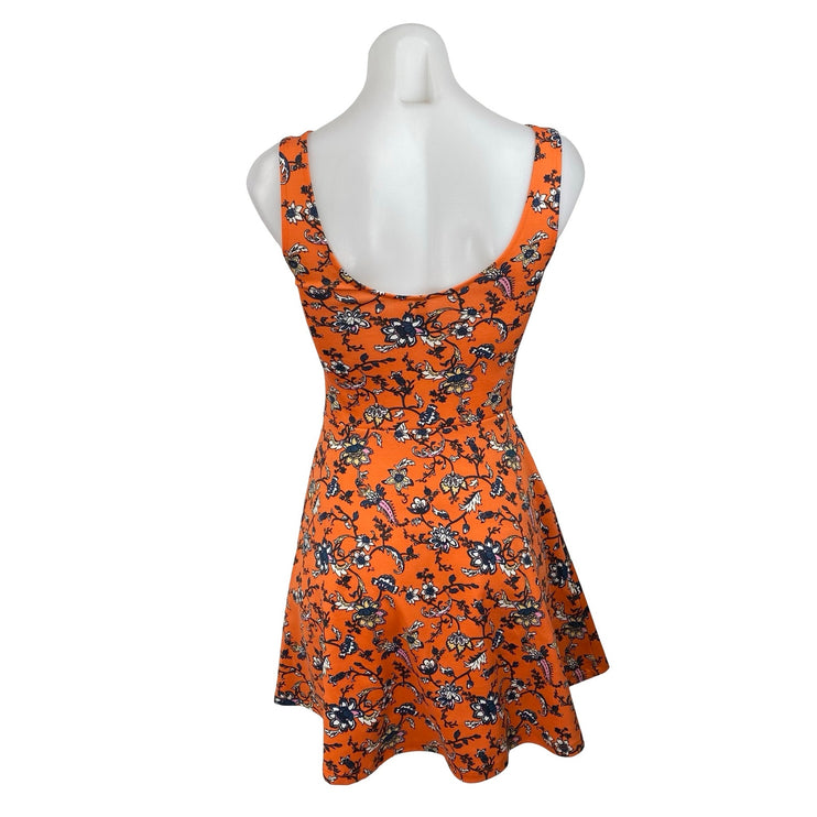 H&M Coral Floral Sleeveless Open Back Cami Tank Fit & Flare Mini Dress Size 4