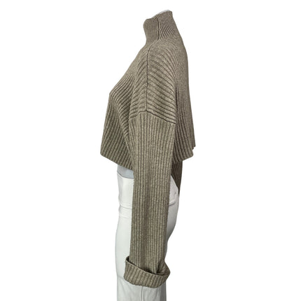 Zara Beige Ribbed Knit Turtleneck Long Sleeve Boxy Cropped Sweater Top Size S