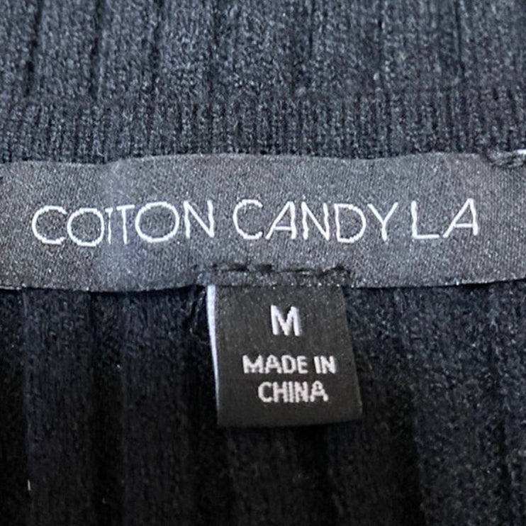 Cotton Candy LA Black Short Sleeve Ribbed Knit Button Front Crop Top Size M
