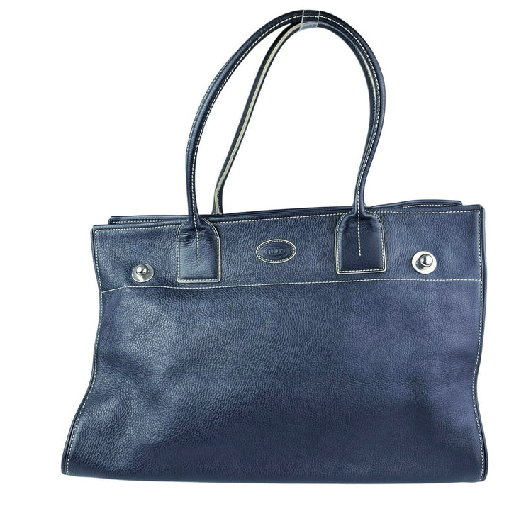 Tod’s Girelli Women's Navy Blue Pebbled Leather Tote Shoulder Hand Bag