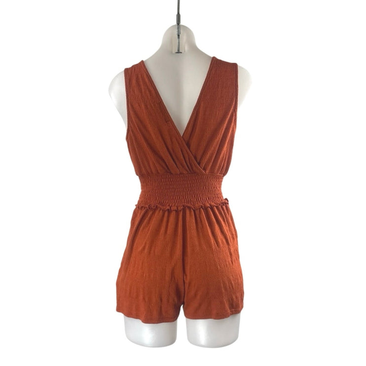 Urban Outfitters Women's Orange V Neck Sleeveless Smocked Tank Romper Jumpsuit S