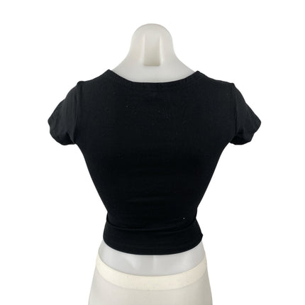 Princess Polly Women's Black Short Sleeve Crew Neck T Shirt Tee Crop Top Size 6