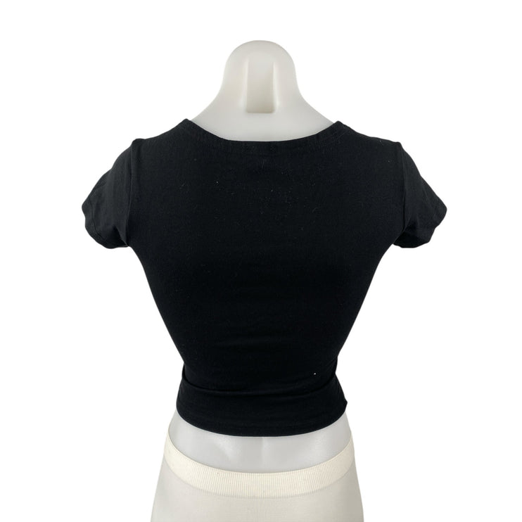 Princess Polly Women's Black Short Sleeve Crew Neck T Shirt Tee Crop Top Size 6