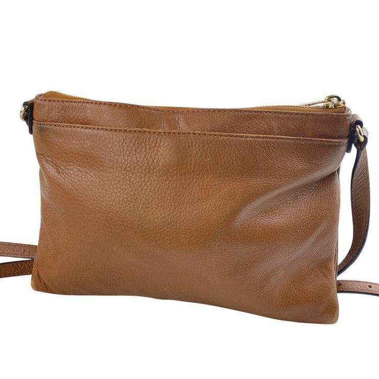 Michael Kors Women's Brown Pebbled Leather Double Zip Adjustable Crossbody Bag