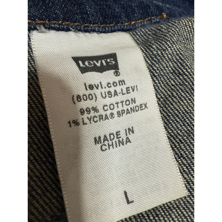 Levi's Blue Dark Wash Distressed Long Sleeve Button Down Denim Jeans Jacket Sz L
