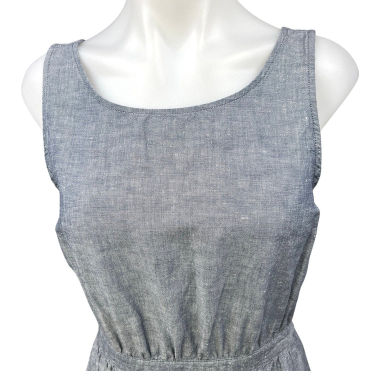 GAP Gray Linen Sleeveless Cutout Back Round Neck Casual Blouson Mini Dress Sz S