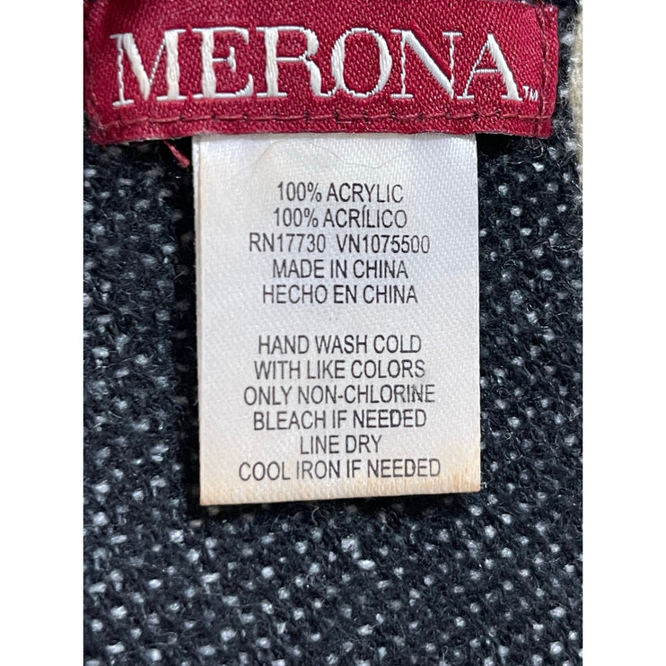 Merona Women's Black Cream Striped Fringe Warmer Winter Wrap Neck Scarf OS