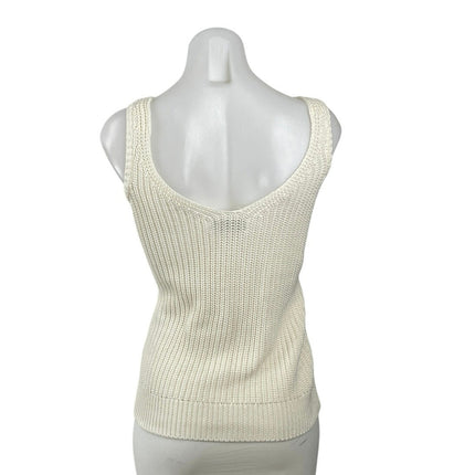 Women's Off White Ribbed Knit Sleeveless V Neck Cami Camisole Tank Top Size M