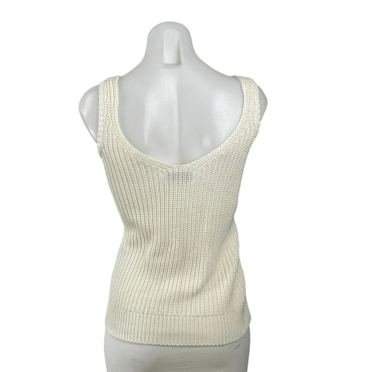 Women's Off White Ribbed Knit Sleeveless V Neck Cami Camisole Tank Top Size M