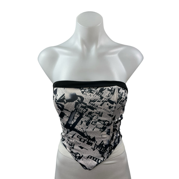 Princess Polly Rafi Women's Newspaper Graphic Sleeveless Crop Tube Bandeau Top 2