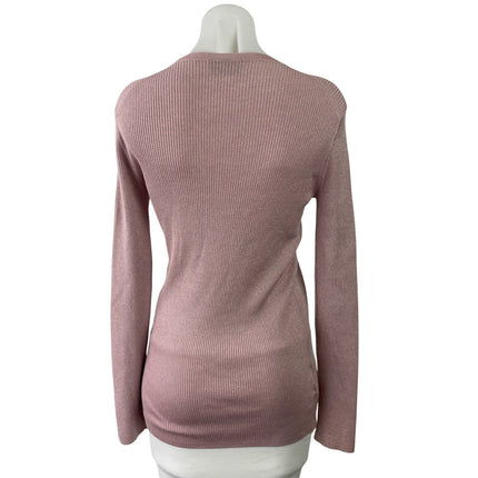 Prada Womens Pink Wool Silk Blend Metallic Rib Knit Long Sleeve Sweater Top 46