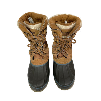 Khombu Cozy Brown Faux Fur Leather Lace Up Waterproof Snow Duck Boots Shoes 6M