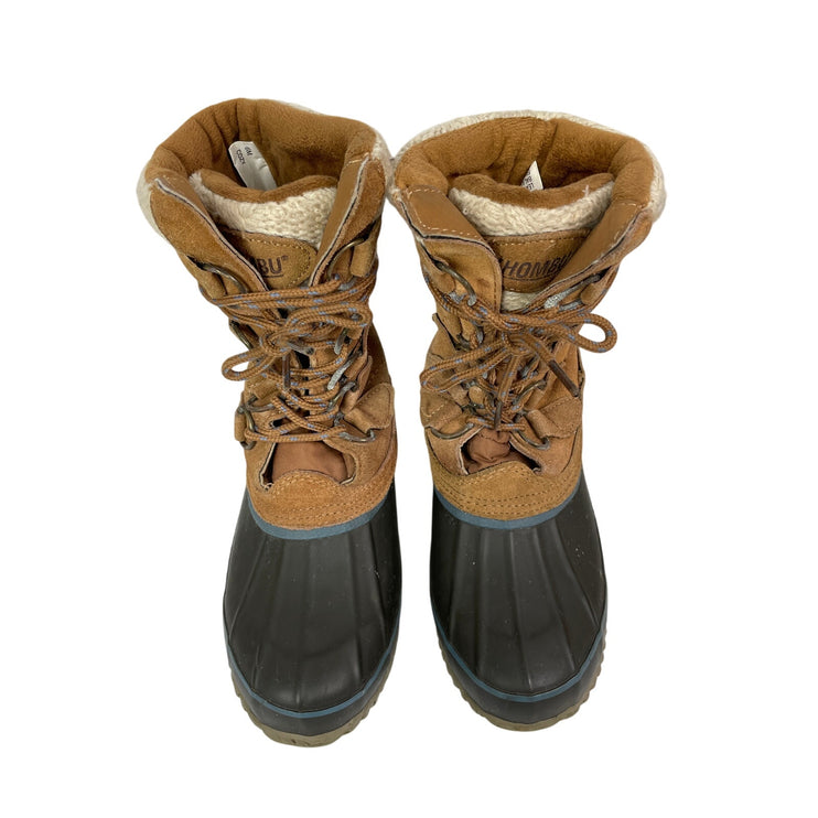 Khombu Cozy Brown Faux Fur Leather Lace Up Waterproof Snow Duck Boots Shoes 6M