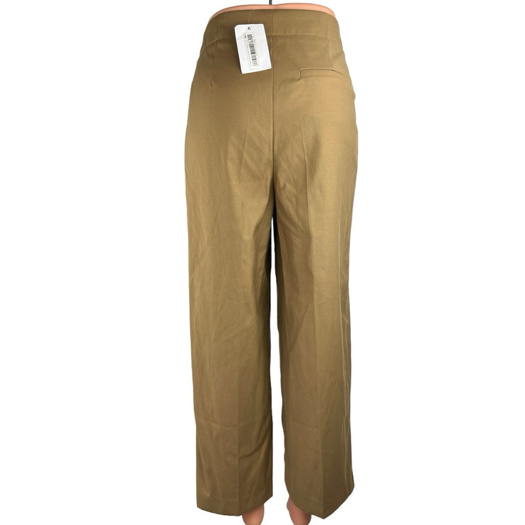 Oak + Fort Women Beige High Rise Straight Leg Flat Front Ankle Dress Pants Sz S