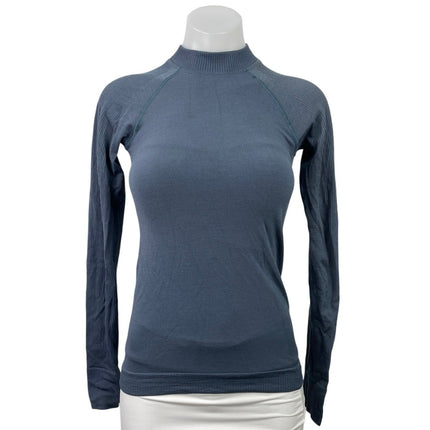 Lululemon Keep the Heat Thermal Blue Wool Long Sleeve Activewear Shirt Top Sz XS