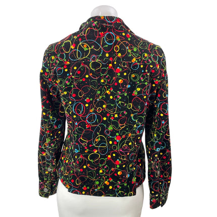 Christopher & Banks Black Colorful Print Long Sleeve Corduroy Coat Jacket Sz S