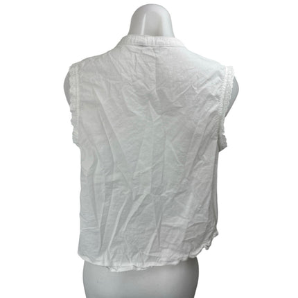 Zara Women's White Sleeveless Eyelet Embroidered Button Down Blouse Tank Top L