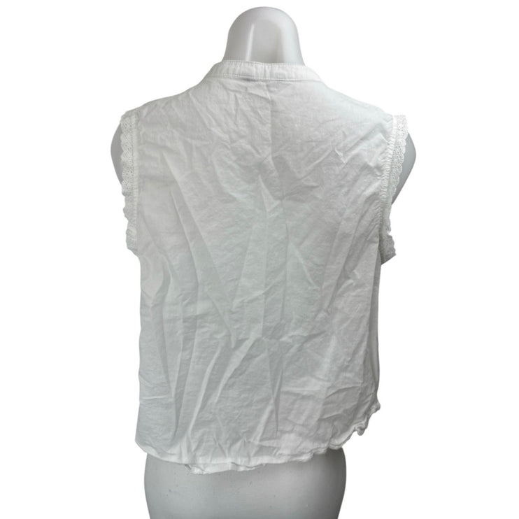 Zara Women's White Sleeveless Eyelet Embroidered Button Down Blouse Tank Top L